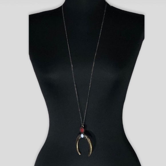 Bronze Crescent Pendant Necklace and Drop Earrings Set - Picture 2 of 5